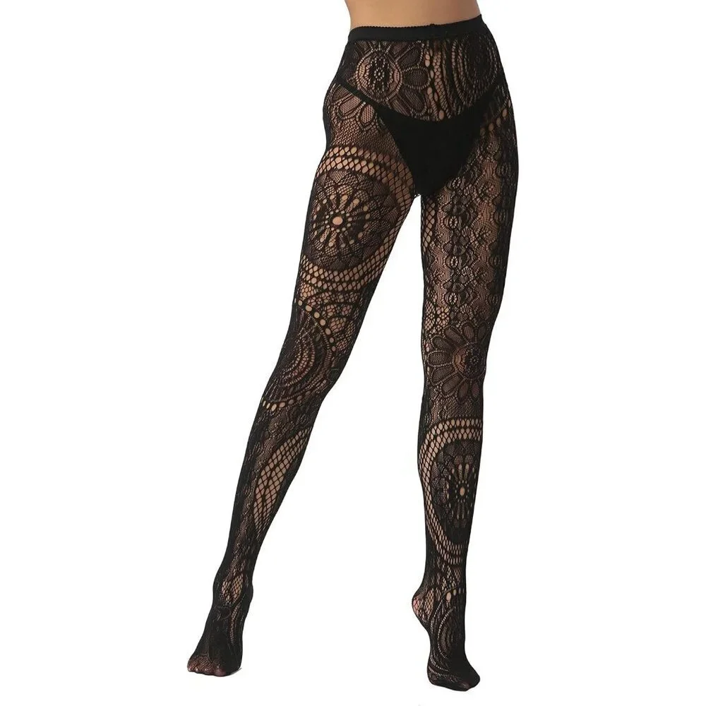🆕Women's Black Fishnet Tights with Floral and Geometric Patterns Stylish